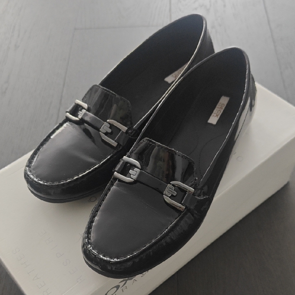 Geox Black Flats with Dark Metal Buckle
